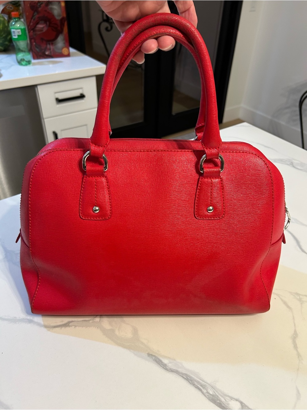 Furla Elena Satchel Saffiano Bright Red Leather Dome Satchel Top Handles READ - Picture 8 of 16